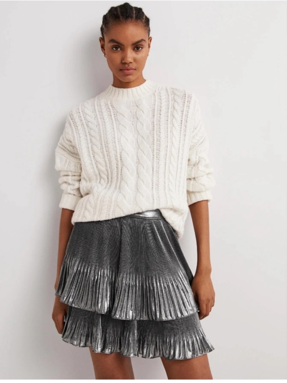 Boden Metallic Foil Plisse Mini Skirt - Silver / Gray - Size 6